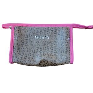 NWOT Guess Brown/Pink Logo PVC Cosmetic Bag or Clutch with Zip Closure